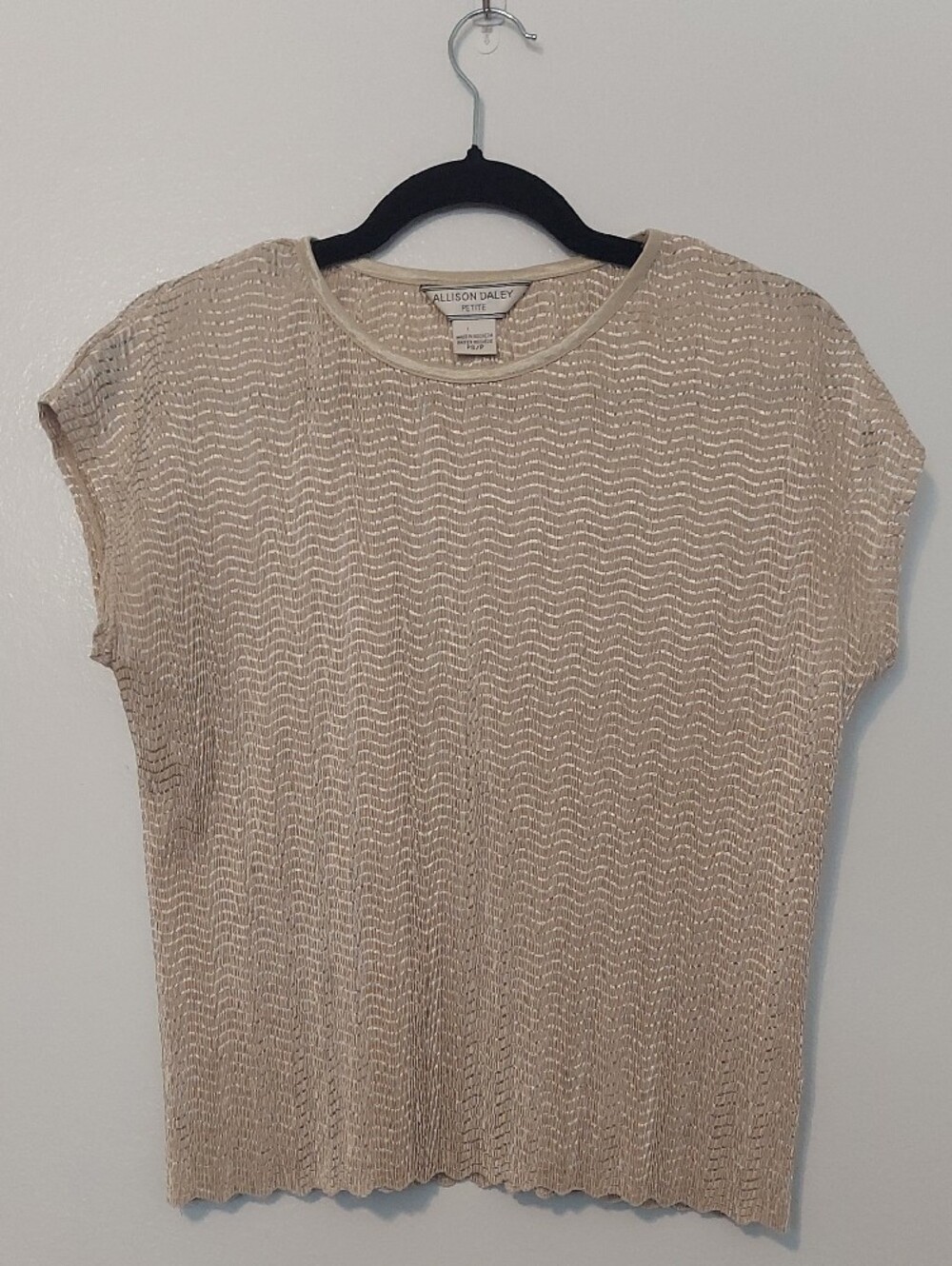 Allison Daley Petite Cream Metallic-Trim Knit Sleeveless Top Size PS